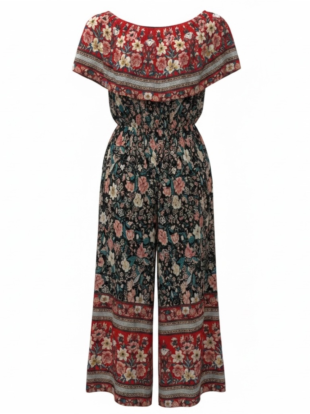 Floral Off-Shoulder Wide-Leg Jumpsuit - Red Floral